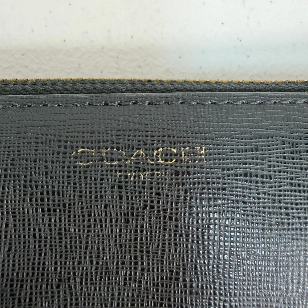 Coach Wallet Saffiano Accordion Black‎ Zip Crossgrain Leather Gold Tone Hardware